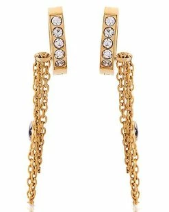 Discount 😍 CZ Goldtone Playboy Bunny Double Chain Dangle Huggie Hoop Earrings 🎁 -Playboy Shop 03957362 b