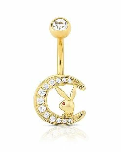 Cheapest 👍 CZ Goldplated Playboy Bunny Moon Dangle Belly Ring - 14 Gauge 🌟