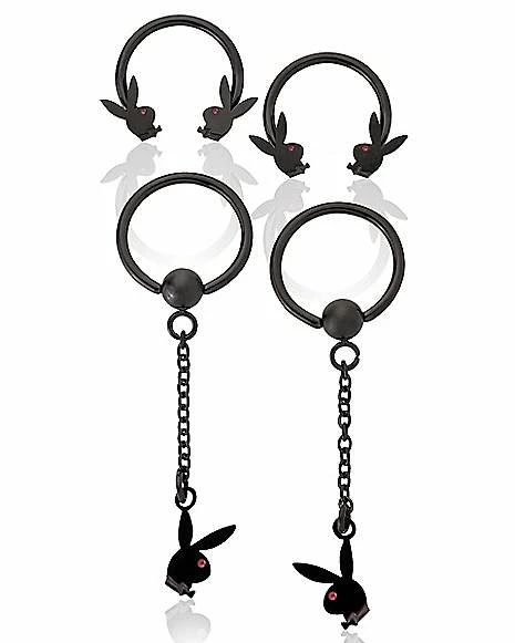 Hot Sale π Multi-Pack Playboy Bunny Black Dangle Earrings 4 Pack - 16 Gauge β€οΈ 3 Hot Sale π Multi-Pack Playboy Bunny Black Dangle Earrings 4 Pack - 16 Gauge β€οΈ