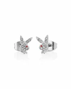 Discount 😀 Multi-Pack CZ Silverplated Playboy Bunny Heart Stud Earrings 3 Pack - 20 Gauge 🔔 -Playboy Shop 03957800 c