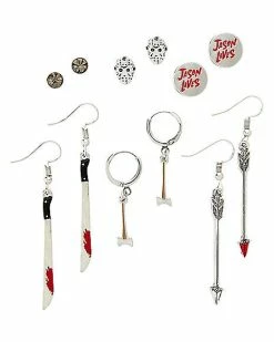 Best Pirce 🥰 Multi-Pack Masks and Knives Stud and Dangle Earrings 6 Pair - Friday the 13th 🧨