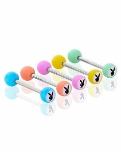 Promo ⭐ Multi-Pack Assorted Color Playboy Bunny Barbells 5 Pack - 14 Gauge 🤩