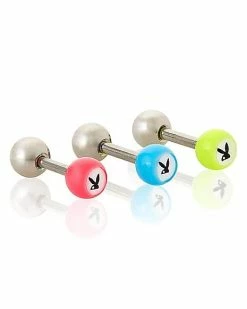 Cheapest 🔥 Multi-Pack Glow in the Dark Multi-Color Playboy Cartilage Barbells 3 Pack - 16 Gauge 👍