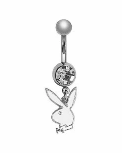 Discount ✔️ Glow in the Dark Round CZ Playboy Dangle Belly Ring - 14 Gauge 👍