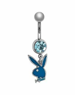 Flash Sale 😍 Glow in the Dark Teal CZ Playboy Dangle Belly Ring - 14 Gauge ⭐