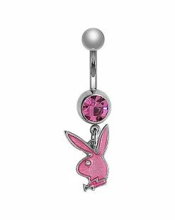 Buy 🔔 Glow in the Dark Pink CZ Playboy Dangle Belly Ring - 14 Gauge 🌟