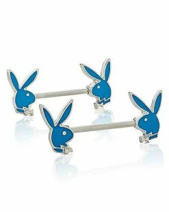 Wholesale 🤩 Glow in the Dark Blue Playboy Bunny Nipple Barbells - 14 Gauge 👏