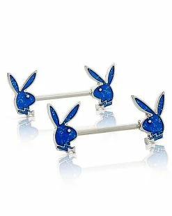 Best reviews of 🔥 Blue Glitter Playboy Bunny Nipple Barbell - 14 Gauge 🥰
