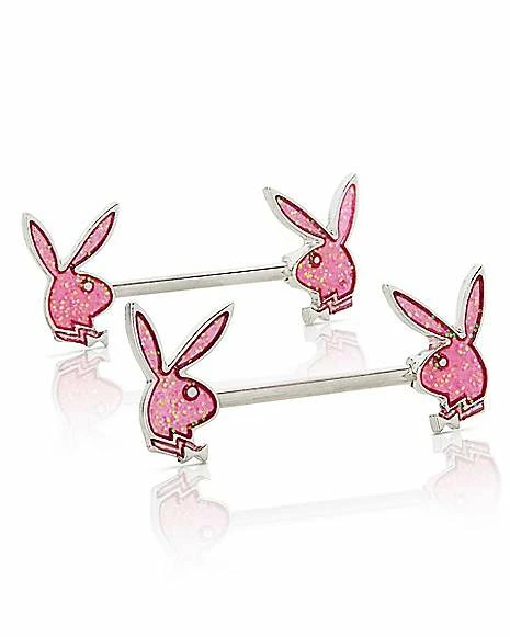 Brand new π Pink Glitter Playboy Bunny Nipple Barbells - 14 Gauge π 3 Brand new π Pink Glitter Playboy Bunny Nipple Barbells - 14 Gauge π