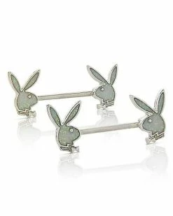 Promo 🌟 Glitter Playboy Bunny Nipple Barbells - 14 Gauge 😀
