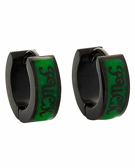 Wholesale π Glow in the Dark Fuck Huggie Hoop Earrings - 18 Gauge π 3 Wholesale π Glow in the Dark Fuck Huggie Hoop Earrings - 18 Gauge π