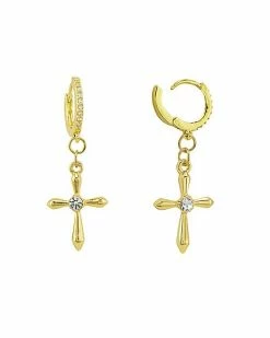 Discount 🤩 CZ Cross Goldtone Chain Dangle Huggie Hoop Earrings - 18 Gauge 🛒 -Playboy Shop 03975844 b