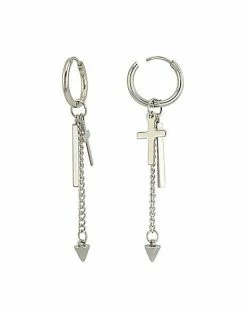 Coupon 🥰 Cross and Bar Chain Dangle Huggie Hoop Earrings - 18 Gauge 🔥 -Playboy Shop 03975869 b