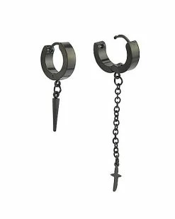 Wholesale βοΈ Black Sword and Spike Chain Dangle Huggie Hoop Earrings - 18 Gauge π 5 Wholesale βοΈ Black Sword and Spike Chain Dangle Huggie Hoop Earrings - 18 Gauge π -Playboy Shop 03975893 b