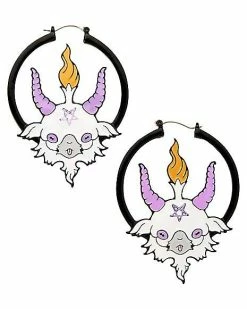 Buy 🤩 White Baby Baphomet Hoop Earrings - 18 Gauge ⌛