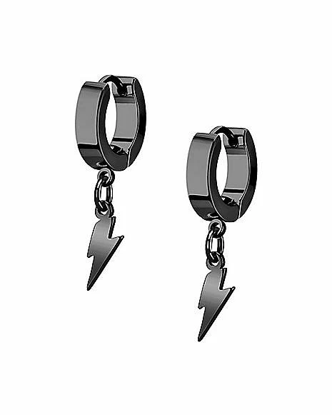 Best Sale π Lightning Bolt Pendant Dangle Huggie Hoop Earrings - 20 Gauge π 3 Best Sale π Lightning Bolt Pendant Dangle Huggie Hoop Earrings - 20 Gauge π