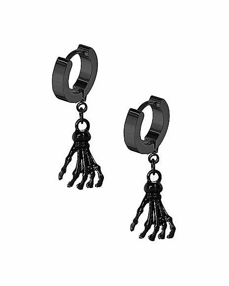 Promo π Black Skeleton Hand Dangle Huggie Hoop Earrings - 20 Gauge π 3 Promo π Black Skeleton Hand Dangle Huggie Hoop Earrings - 20 Gauge π
