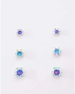 Outlet 😉 Multi-Pack Round CZ Blue Stud Earrings 3 Pair - 20 Gauge ⭐
