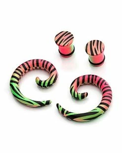 Outlet 🧨 Multi-Pack Pink and Green Zebra Print Spirals and Plugs - 2 Pair 🎁 -Playboy Shop 03979549 b