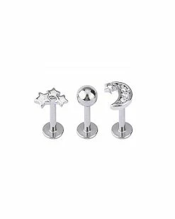 Best deal 😀 Multi-Pack CZ Star and Moon Fake Lip Rings 3 Pack 😉