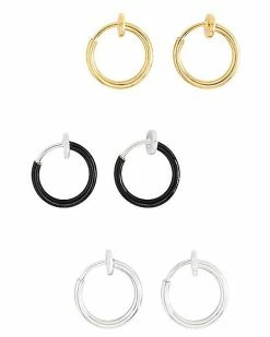 Best deal 🔥 Multi-Pack Goldtone Black and Silvertone Fake Earrings - 3 Pair 👏