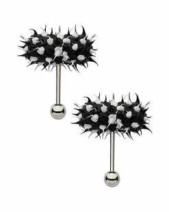 Budget 🌟 Black and White Koosh Vibrating Barbell - 14 Gauge 🔥