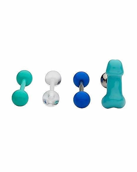 New π― Multi-Pack Penis Teal White and Blue Barbells 4 Pack - 14 Gauge π€© 3 New π― Multi-Pack Penis Teal White and Blue Barbells 4 Pack - 14 Gauge π€©