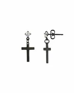 Best deal 👍 CZ Black Cross Dangle Stud Earrings - 20 Gauge ⌛