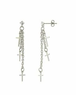 Cheapest 💯 CZ Triple Cross Chain Dangle Stud Earrings - 20 Gauge 👏 -Playboy Shop 03981230 b