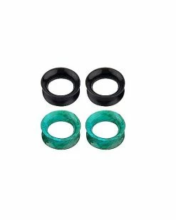 Best Pirce ⭐ Multi-Pack Teal Marble and Black Tunnel Plugs - 2 Pair 👏