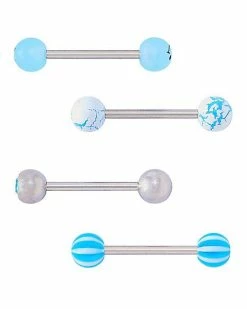 Coupon 🥰 Multi-Pack Glow in the Dark CZ Smiley Barbells 4 Pack - 14 Gauge 🛒