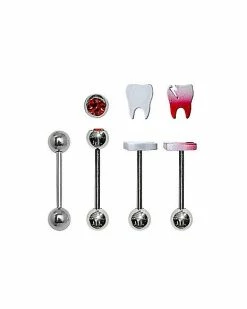 Best Pirce 👍 Multi-Pack CZ Bloody Tooth Barbells 4 Pack - 14 Gauge ⌛