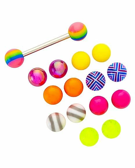 Coupon π Barbell with Multi-Color Neon Extra Balls - 14 Gauge π 3 Coupon π Barbell with Multi-Color Neon Extra Balls - 14 Gauge π