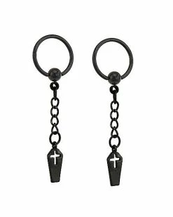 Promo 😍 Black Cross Coffin Chain Dangle Captive Bead Rings - 16 Gauge 😀 -Playboy Shop 03982113 b