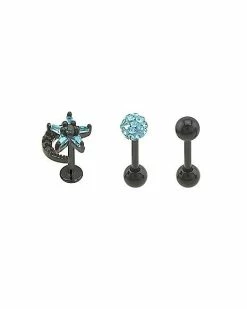 Buy ⭐ Multi-Pack CZ Moon and Star Labret Lip Rings and Cartilage Barbells 3 Pack - 16 Gauge 🥰