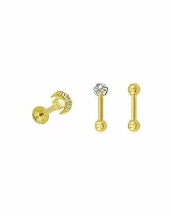 Wholesale 🎉 Multi-Pack Pave CZ Moon Labret Lip Ring and Cartilage Barbells 3 Pack - 16 Gauge 🤩 -Playboy Shop 03982147 b