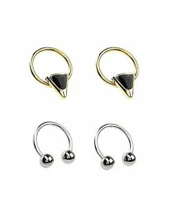 Budget 🤩 Black Triangle Goldtone Captive Rings and Horseshoe Rings 2 Pair - 16 Gauge 🤩 -Playboy Shop 03982196 b