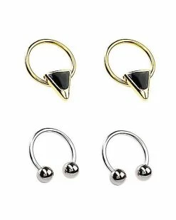 Budget 🤩 Black Triangle Goldtone Captive Rings and Horseshoe Rings 2 Pair - 16 Gauge 🤩 -Playboy Shop 03982196 c