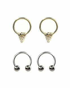 Budget 🤩 Black Triangle Goldtone Captive Rings and Horseshoe Rings 2 Pair - 16 Gauge 🤩 -Playboy Shop 03982196 d