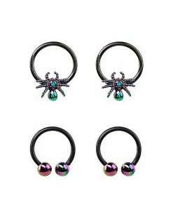 Buy 🔔 Multi-Pack Black Spider Horseshoe Rings and Captive Rings 2 Pair - 16 Gauge 🧨