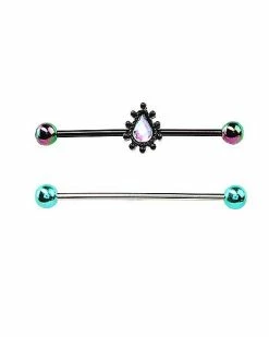 Discount 🎉 CZ Teardrop Black Industrial Barbells 2 Pack - 14 Gauge 🔥