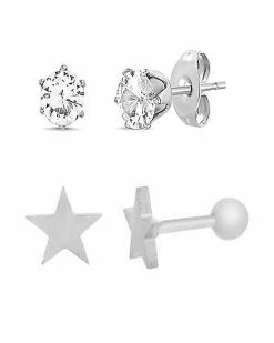 Best Pirce 👍 Multi-Pack CZ Star Stud Earrings 2 Pair - 20 Gauge ⭐