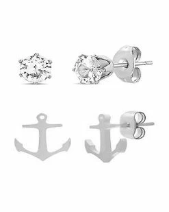 Wholesale ✨ Multi-Pack CZ Anchor Stud Earrings 2 Pair - 20 Gauge 🥰