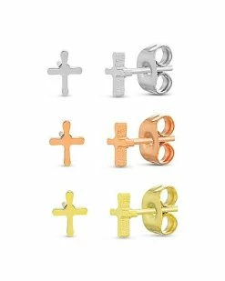 Deals ⌛ Multi-Pack Cross Goldtone and Rose Goldtone Stud Earrings 3 Pair - 20 Gauge 👍