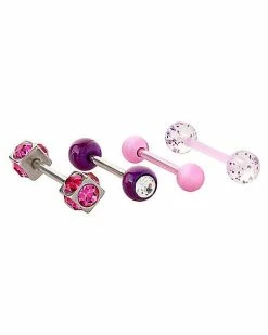 Cheapest 🔥 Multi-Pack CZ Pink and Purple Barbells 4 Pack - 14 Gauge 🥰