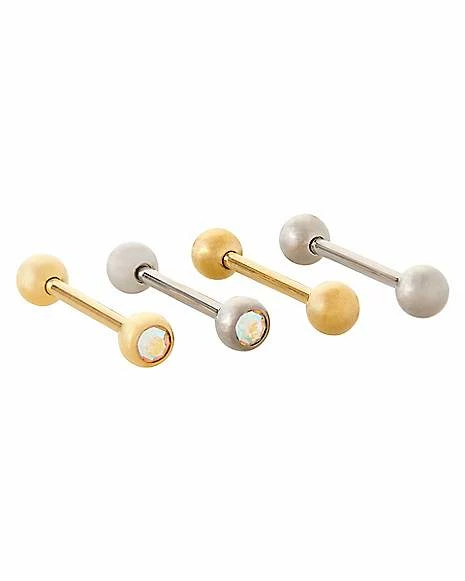 Wholesale π Multi-Pack CZ Goldtone and Silvertone Titanium Barbells 4 Pack - 14 Gauge β¨ 3 Wholesale π Multi-Pack CZ Goldtone and Silvertone Titanium Barbells 4 Pack - 14 Gauge β¨
