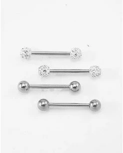 Hot Sale ✨ Multi-Pack Pave CZ Titanium Barbells 4 Pack - 14 Gauge 😀