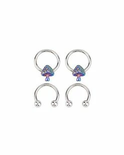Cheapest 🎁 Multi-Pack Oil Slick Mushroom Horseshoe Rings and Captive Rings 2 Pair - 16 Gauge ✨