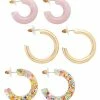 Coupon 💯 Multi-Pack Glitter Pink and Goldtone Hoop Earrings - 3 Pair 😉 -Playboy Shop 03983434 a