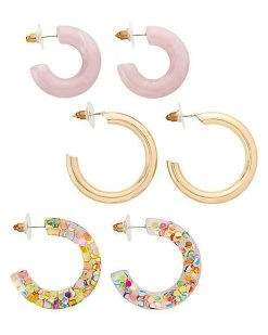 Coupon 💯 Multi-Pack Glitter Pink and Goldtone Hoop Earrings - 3 Pair 😉